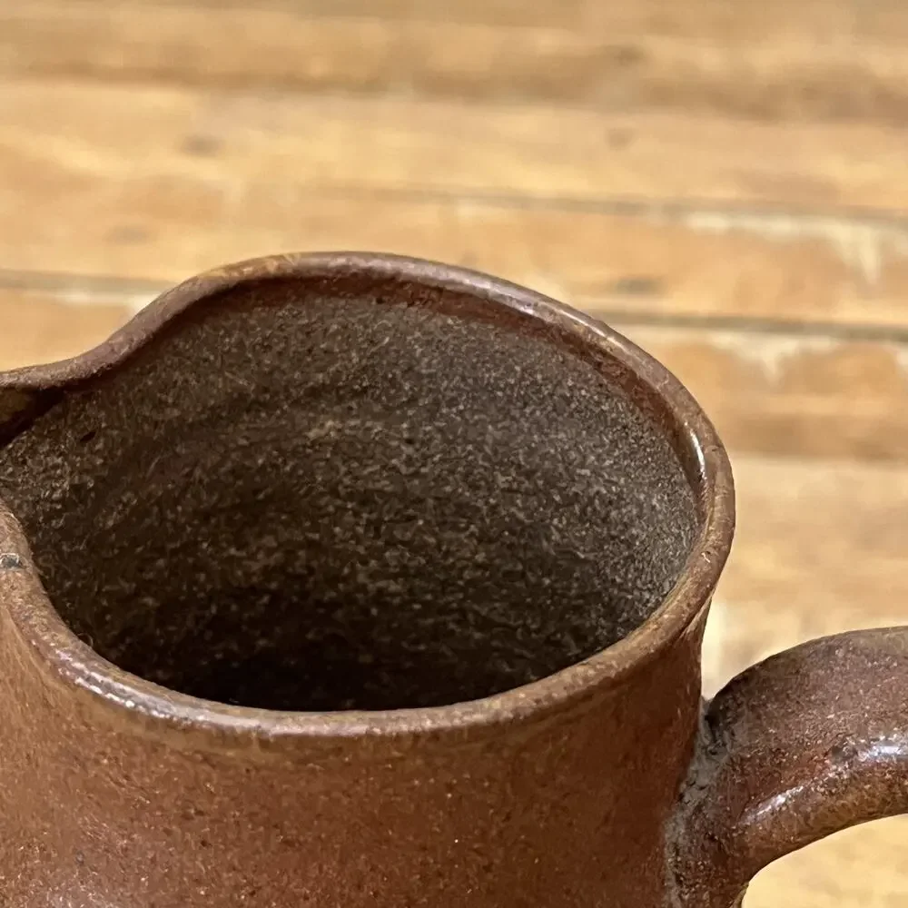 Vintage Ceramic Pitcher Stoneware 6.5 in Ridged Handmade Pour Spout